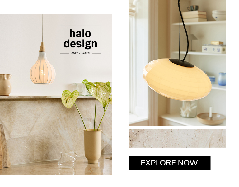 Elegant pendant lamps by Halo Design Copenhagen showcased in cozy, modern interior settings with natural tones and minimalist decor.           ChatGPT fragen